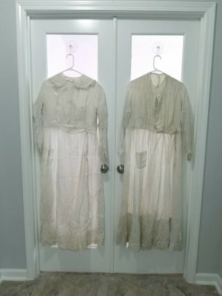 2 Antique Primitive Hand Made Dresses With Lace And Mother Of Pearl Buttons