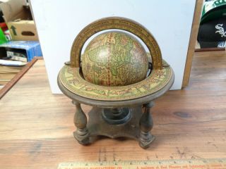 Vintage Wooden Desk/table Top World Globe W/stand Made In Italy (sam)