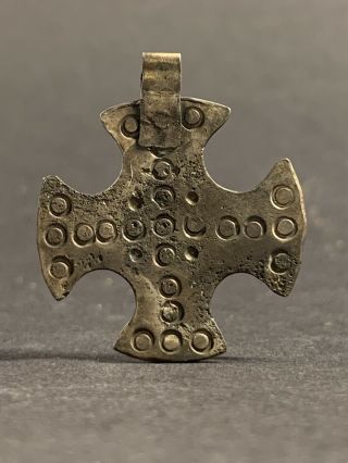 Scarce Anglo Saxon Silver Cross Pendant Amulet With Evil Eye Motifs Circa.  800ad