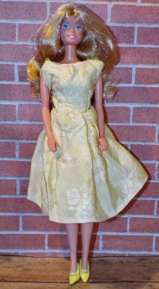 Vintage 1987 Fun To Dress Barbie,  Pink Bra / Panty Set,  Yellow Dress