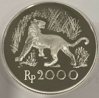 1974 Javan Tiger.  925 Silver Coin Indonesia 2000 Rupiah Silver Proof Coin Rare