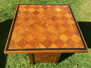 Antique Art Deco Oak Checkered Veneer Ebony Banden Wood Hallway Side Table 1920
