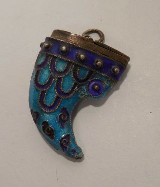 Vintage - Cloisonne Enamel - Sterling Silver - Snuff Box - Snuff Tooth - Pendant