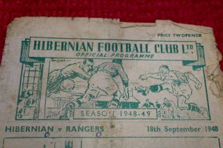 Rare Scottish Football Programme: Hibernian versus Rangers dated September 1948 2