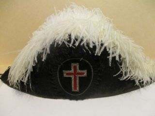 Antique Masonic Knights Templar Hat In Wooden Case (1800s)