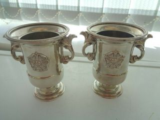 Two Vintage Silver Plated Miniature Ice Buckets/ Wine Coolers Made In England