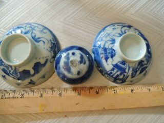 3 Late 18th Century Chinese Blue & White Canton Tea Bowls Or.  And A Top