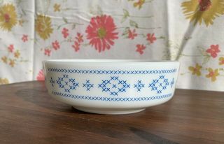 Rare Vintage Pyrex 1416 Cereal Bowl - Blue Cross Stitch