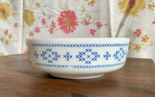 RARE Vintage Pyrex 1416 Cereal Bowl - Blue Cross Stitch 2