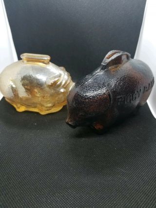 Vintage Piggy Bank,  Antique Glass,  Break To Open Style,  Carnival Glass