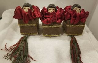 Rare Retired Mark Roberts Monkey Box Gift Christmas Ornaments Set Of 3