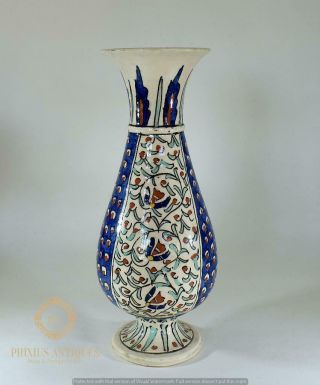 Antique Persian Turkish Ottoman Iznik Pottery Handpainted Vase