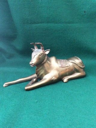 Heavy Hindu Brass Figure Of A Sacred Cow (11.  5 X 6 Inches)