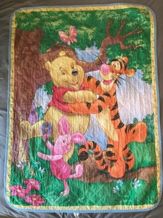 Rare Vintage Winnie The Pooh Baby Crib Quilted Blanket 42” X 56”