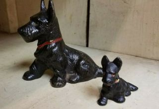 Rare Two Hubley Cast Iron Scottish Terrier Dogs