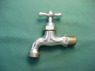 Old Vintage Chrome Plated Brass Water Faucet Spigot Sink Garden Kitchen,