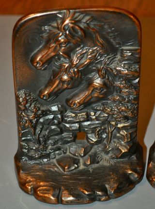 Rare Antique Judd Cast Iron Copper Horses Bridge Bookends 9655 2