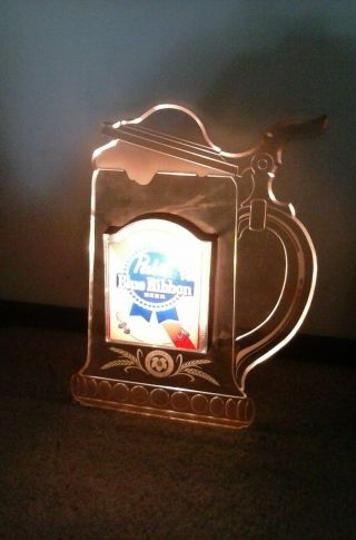 Rare Vintage Pabst Blue Ribbon Beer Sign Lighted Mug Stein Acrylic
