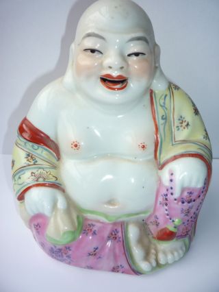 Antique/old Chinese Porcelain Famille Rose Happy Laughing Buddha Figure Statue