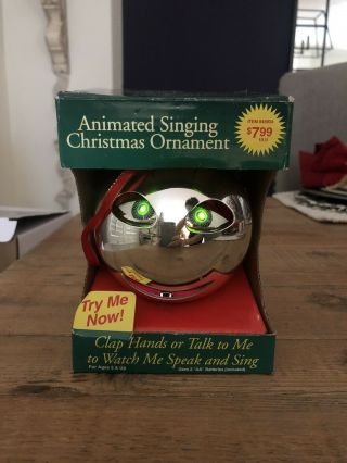 Rare Vintage 1986 Animated Singing Ornament Rocking Around Christmas Tree Silver