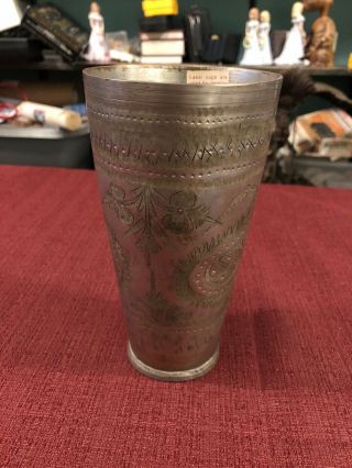 Antique Old Unique Brass Hand Crafted Decorative Indian Lassi Milk Big Cup Glass