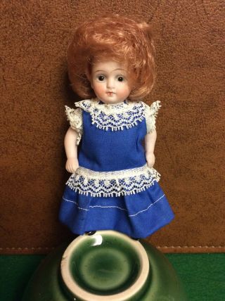 Vintage Antique 4.  5” Jointed Miniature Bisque Doll W/ Black Shoes 1890 - 1930