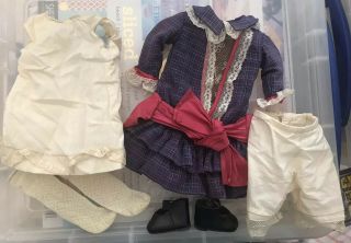 7 Pc Dress Drop Waist Antique Style For 13” Porcelain Doll Shoes Stocking Slip
