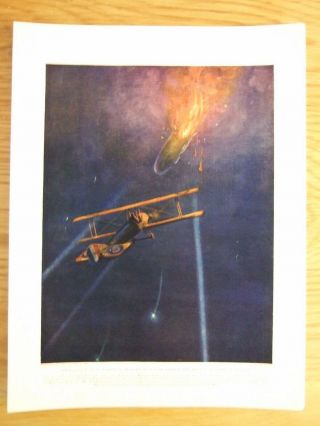 Rare 1920 Military Print - Lt W L Robinson Attacking Airship - Awarded Vc 1916