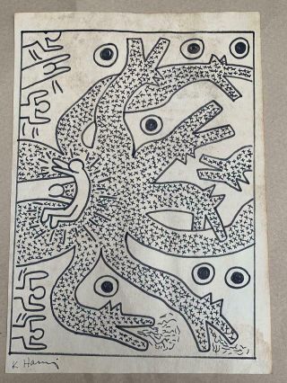 Keith Haring Drawing On Paper Signed And Stamped Rare