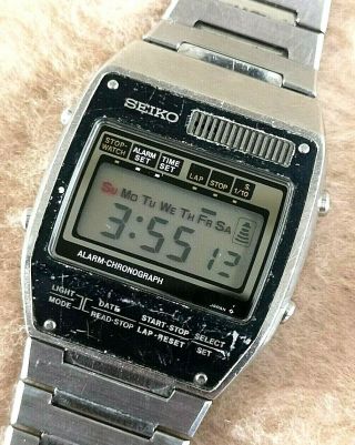 Vintage Seiko A158 - 503a Digital Chronograph All Steel 34mm Mens Watch Collectors