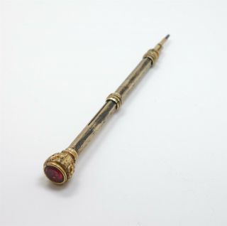 Estate Found Antique 19th Century Engraved Gold Gf Pink Stone Mechanical Pencil