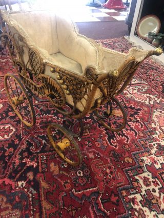 Extreamly Rare 1900 - 1909 Antique Wicker Baby Carriage 2