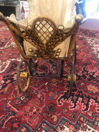Extreamly Rare 1900 - 1909 Antique Wicker Baby Carriage 3