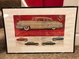 Rare 1963 Cadillac Framed 30 " X 20 " Advertising Sign Gas Oil Automotive