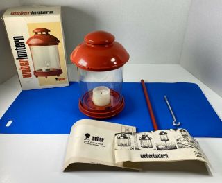 Vintage Weber Lantern Red Lars Box Stake Hook Made In Sweden 1984 No Handle