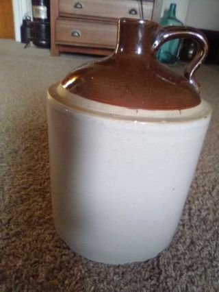 Antique Stoneware Jug,  Cream With Brown Top