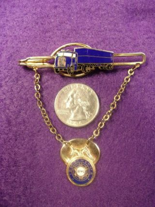 Rare Vtg Gold Toned Tie Clip,  Chains & Tag - Trade Union " Af Of L " & 18 Wheeler
