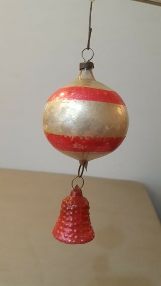 Antique Vintage German Glass Ball With Lower Hanging Bell.