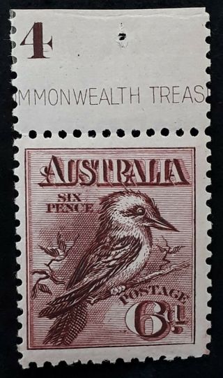 Rare 1913 - Australia 6d Claret Engraved Kookaburra Stamp Mint/muh Plate 4