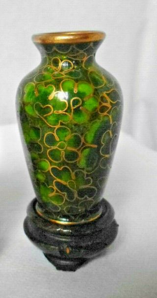Lovely Vintage Green Cloisonne Minature Vase - 5cms High,  1.  5cms Stand P&p Vgc