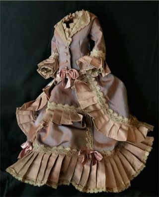2 - Piece Silk French Fashion Doll Dress For App.  18in Antique Doll Hand Pleated