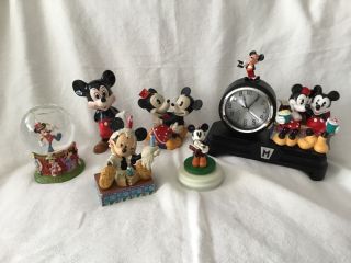 Rare Disney Mickey Mouse Memorabilia Vtg.  Toy,  Figurines,  Clock& Snowglobe Set Of 6
