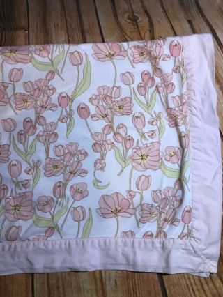 Vintage GYMBOREE Blanket - PRETTY PETALS - Rare,  Pink,  Tulips,  Bows,  2 Sides EVC 2