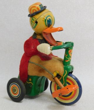 Rare Vintage Alps Japan Tin Litho Circus Carnival Duck Bicycle Friction Toy