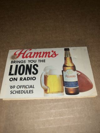 Rare,  Vintage,  1969 Detroit Lions Pocket Schedule.  Hamms Beer Advertising