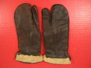Wwii Era Us Navy Pilot Leather Flying Gloves Or Mittens W/trigger Finger - Rare