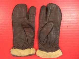 WWII Era US Navy Pilot Leather Flying Gloves or Mittens w/Trigger Finger - RARE 2