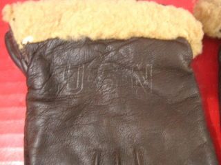 WWII Era US Navy Pilot Leather Flying Gloves or Mittens w/Trigger Finger - RARE 3
