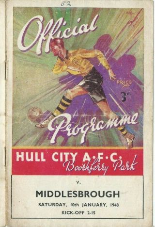 Rare Hull City V Middlesbrough Prog Fa Cup 10/01/1948 1947/48 Season