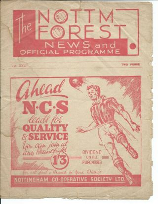Rare Nottingham Forest V Middlesbrough Prog 8/2/1947 Fac Round 5 1946/47